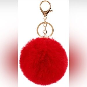 Red Faux Fur Pom Pom Keychain Bag Charm